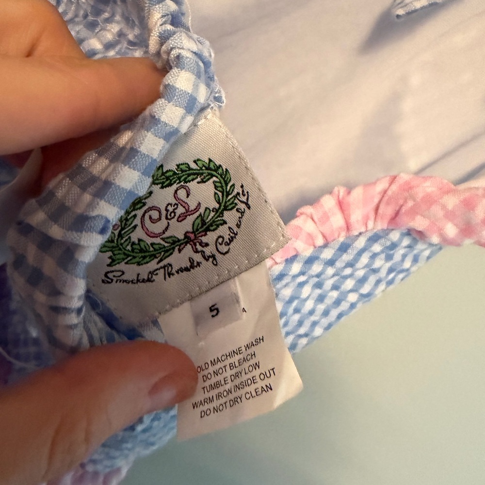 Cecil and Lou Blue and Pink Gingham Ruffle Swimsuit - Picture 4 of 4